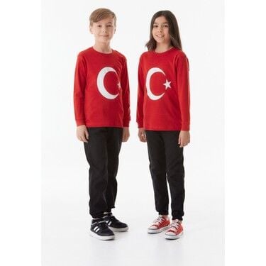 AY YILDIZ BASKILI UZUN KOL TİŞÖRT